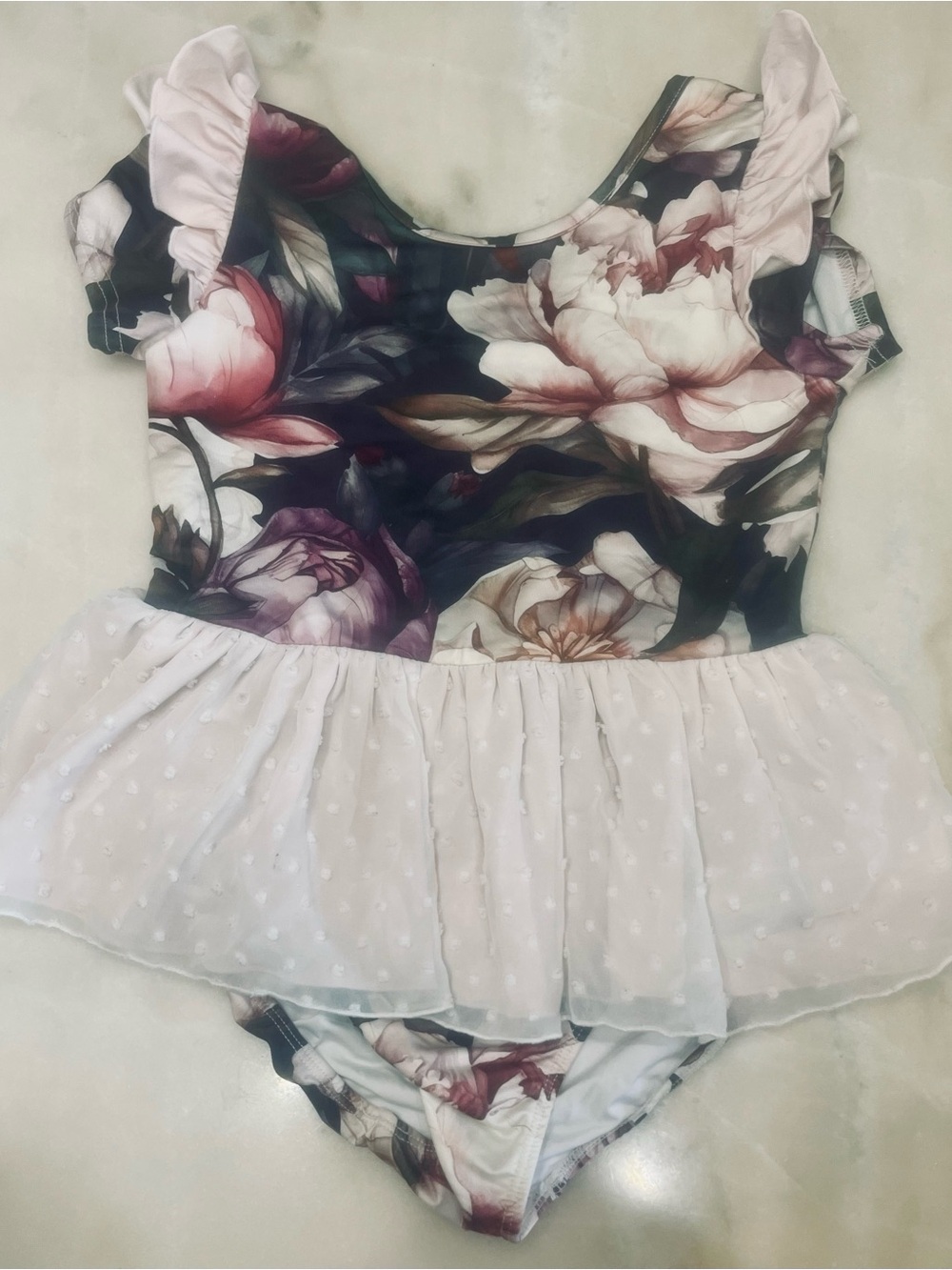 Girls Floral Ballet Leotard with Blush Pink Chiffon Skirt